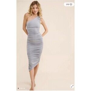 Free People Kasia Jersey One Shoulder Ruched Midi Dress XS Grey Bodycon